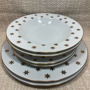 White Dish Set With Gold Stars By American Atelier This Is A Set for 2